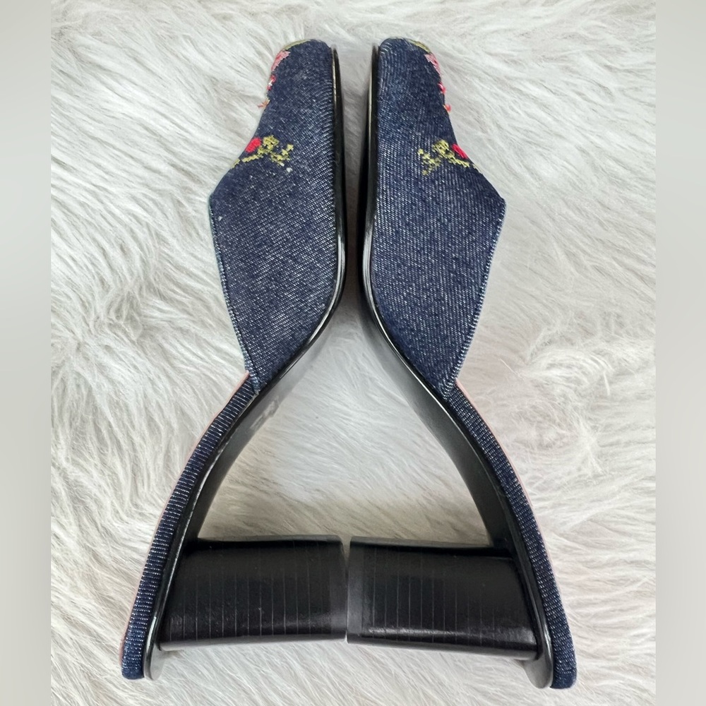 Mia Skylar denim cross-stitch square toe mules - Picture 7 of 8